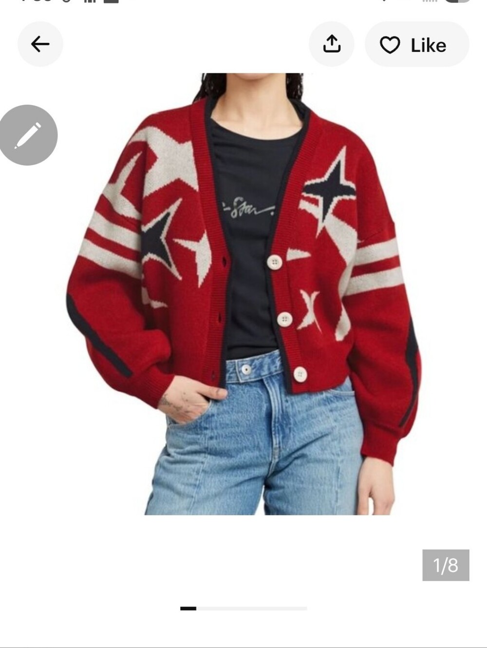 G-Star Red, Cream & Black Star Motif Cardigan